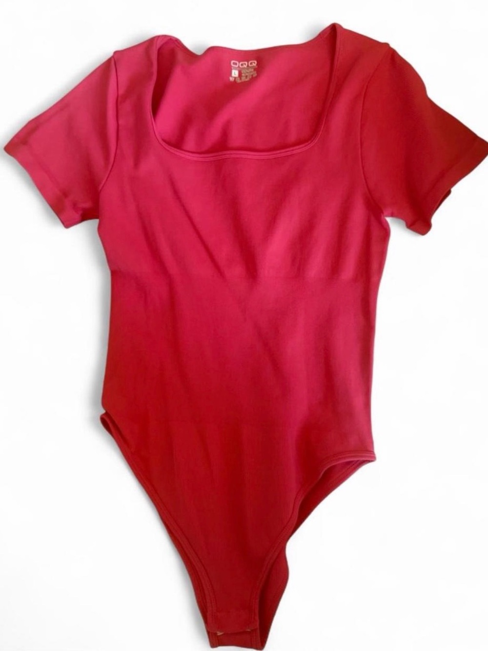 OQQ Short Sleeve One-Piece Bodysuit in Deep Pink